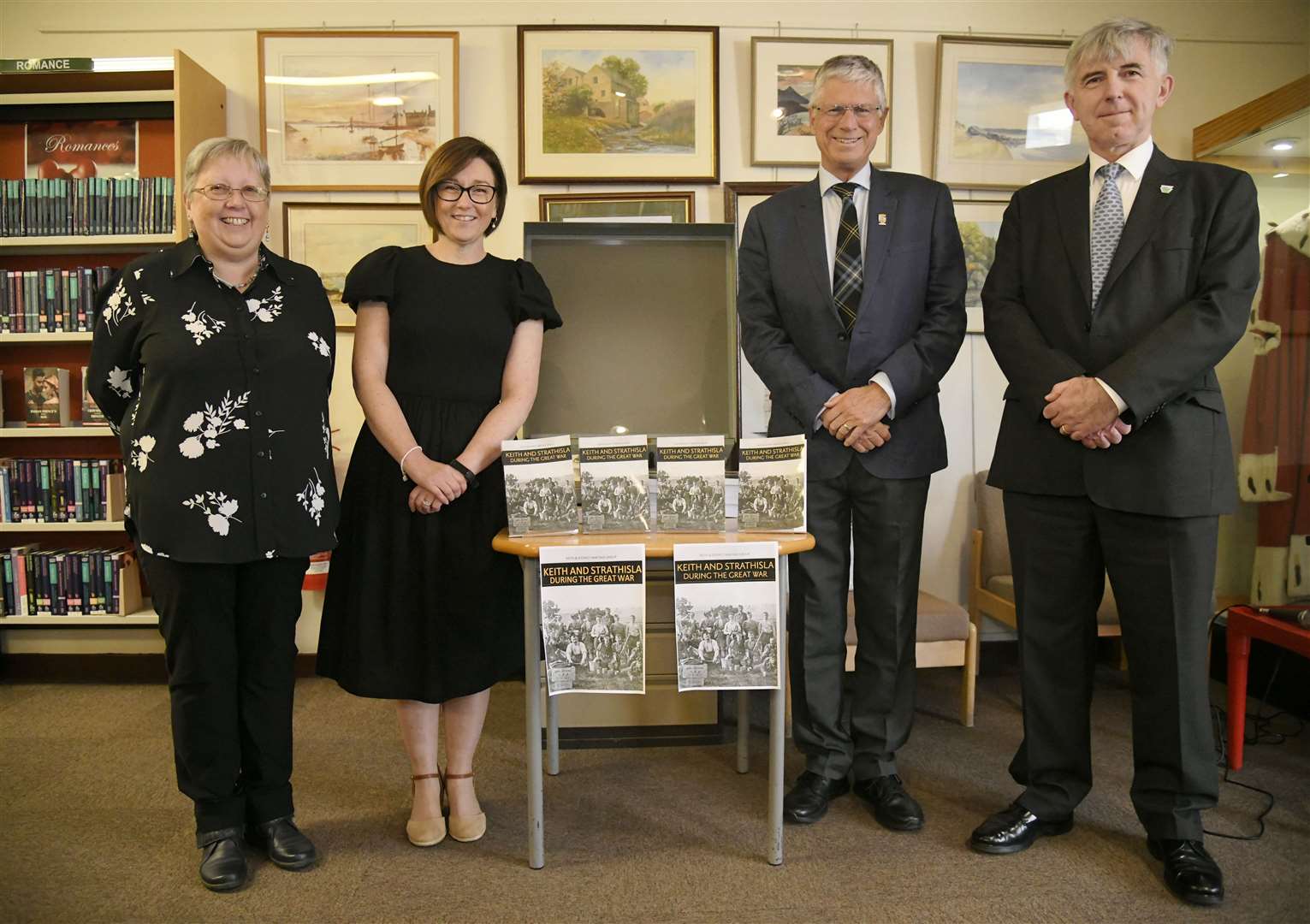 From left: Janice Meldrum (Coordinator for Keith and District Heritage Centre), Esther Green, Lord-Lieutenant Andrew Simpson and Donald Gatt (local councillor) at the book launch at Keith Library...Picture: Beth Taylor.