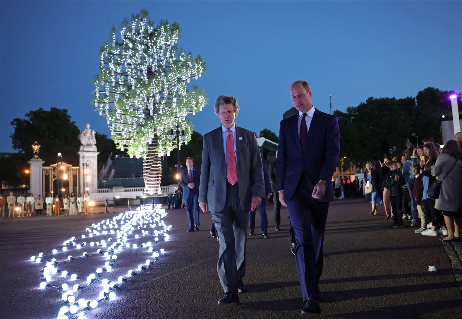 William with Sir Nicholas Bacon during the lighting of the principal beacon at the Tree of Trees outside Buckingham Palace (Chris Jackson/PA)
