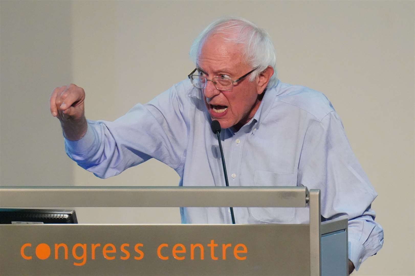 US senator Bernie Sanders speaking during a rally at Congress House, London (Jonathan Brady/PA)