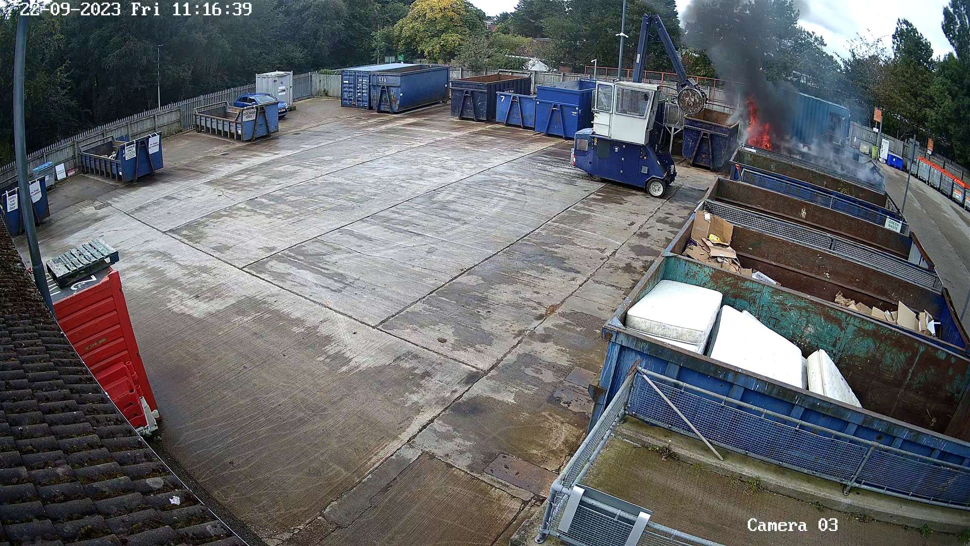 CCTV caught images of the skip fire at Westhill recycling centre.