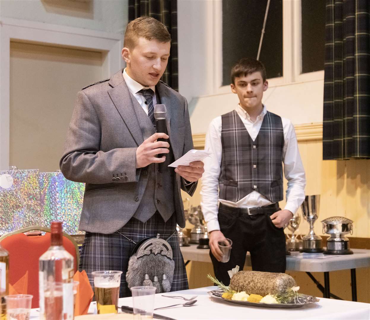 Steven Scott addresses the Haggis at the 2023 Strathbogie Burns Supper at Stewarts Hall in Huntly...Picture: Beth Taylor.
