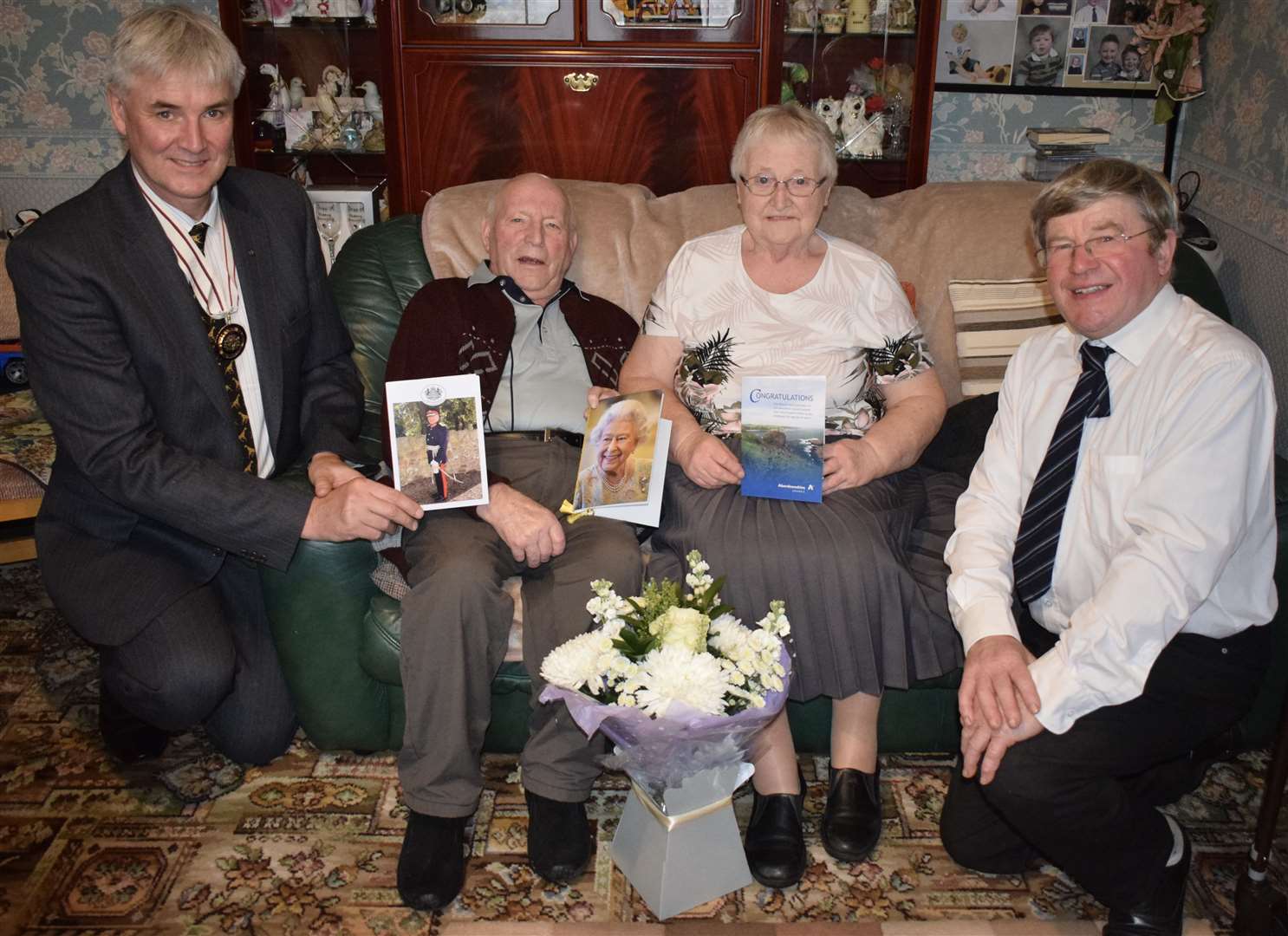 Dorothy and Herbert Matthew were visited by Deputy Lieutenant of Aberdeenshire Steven Mackison and councillor Iain Taylor on their diamond wedding anniversary.