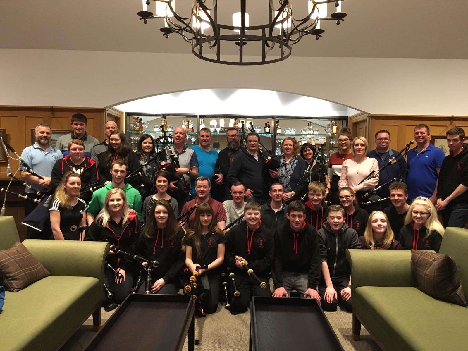 Dufftown and District Pipe Band members take a brief pause from their special 70th anniversary workshop weekend.