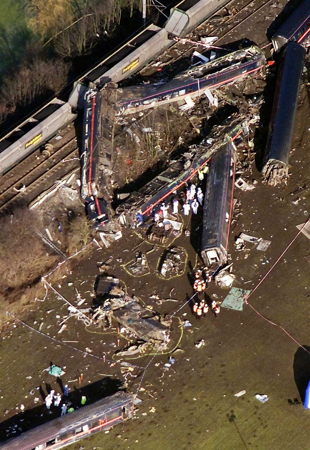 Aerial view of the scene of train crash at Great Heck on February 28 2001 (PA/Phil Noble)