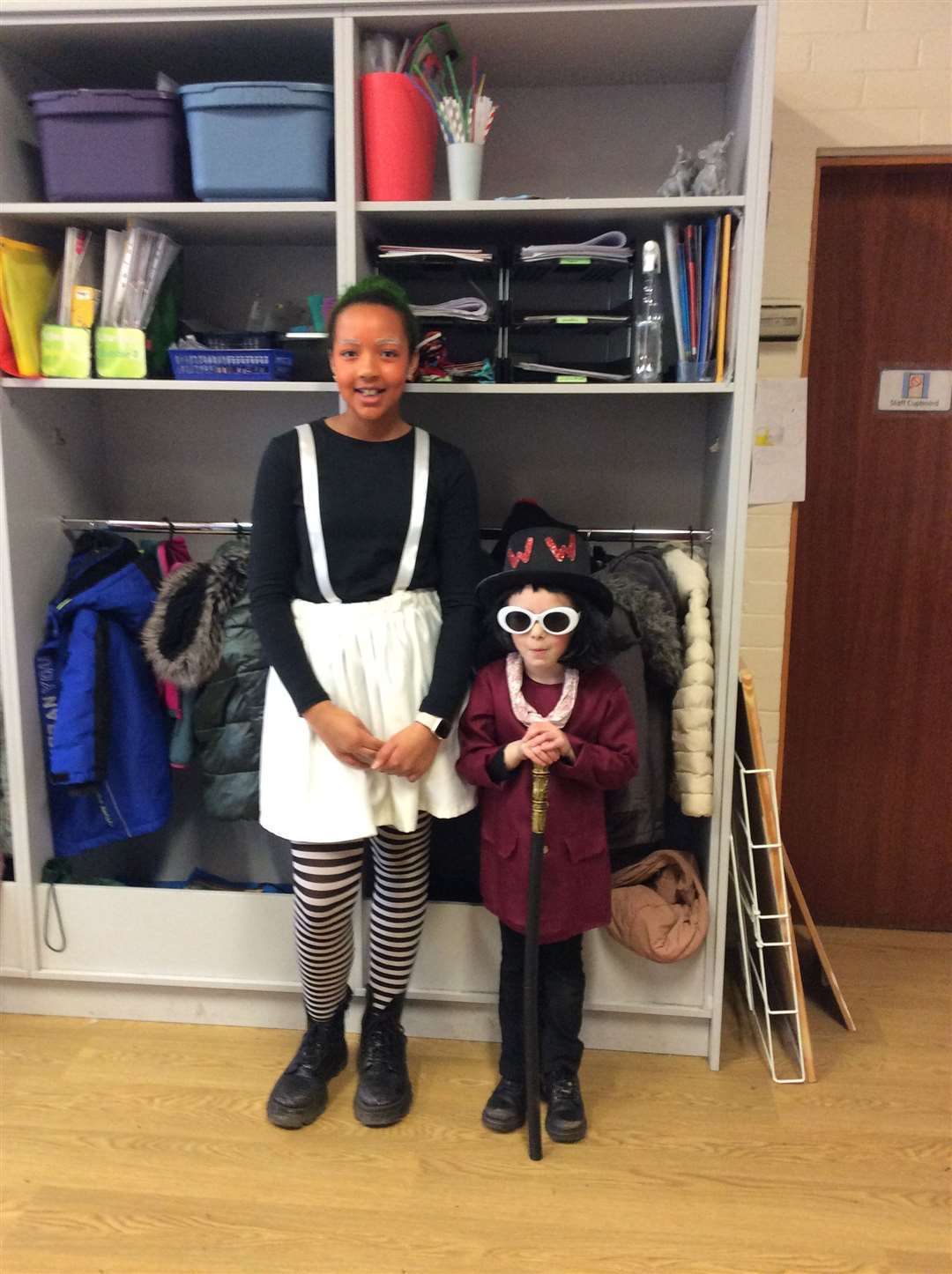 Willy Wonka inspired the clothes worn by this pair.
