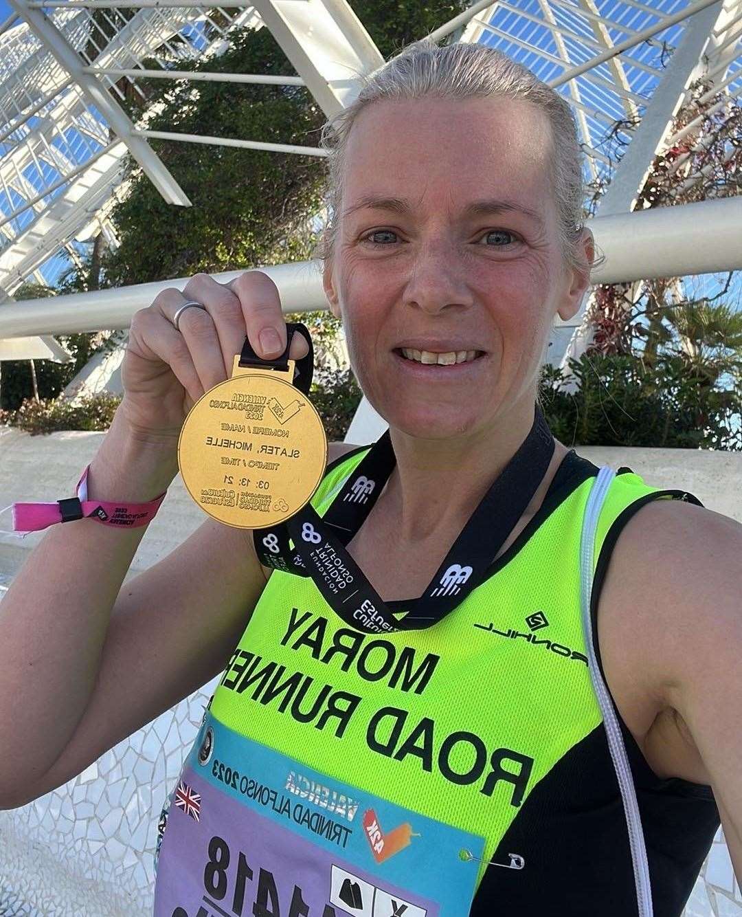 Michelle Slater with her Valencia marathon medal. Picture: Michelle Slater