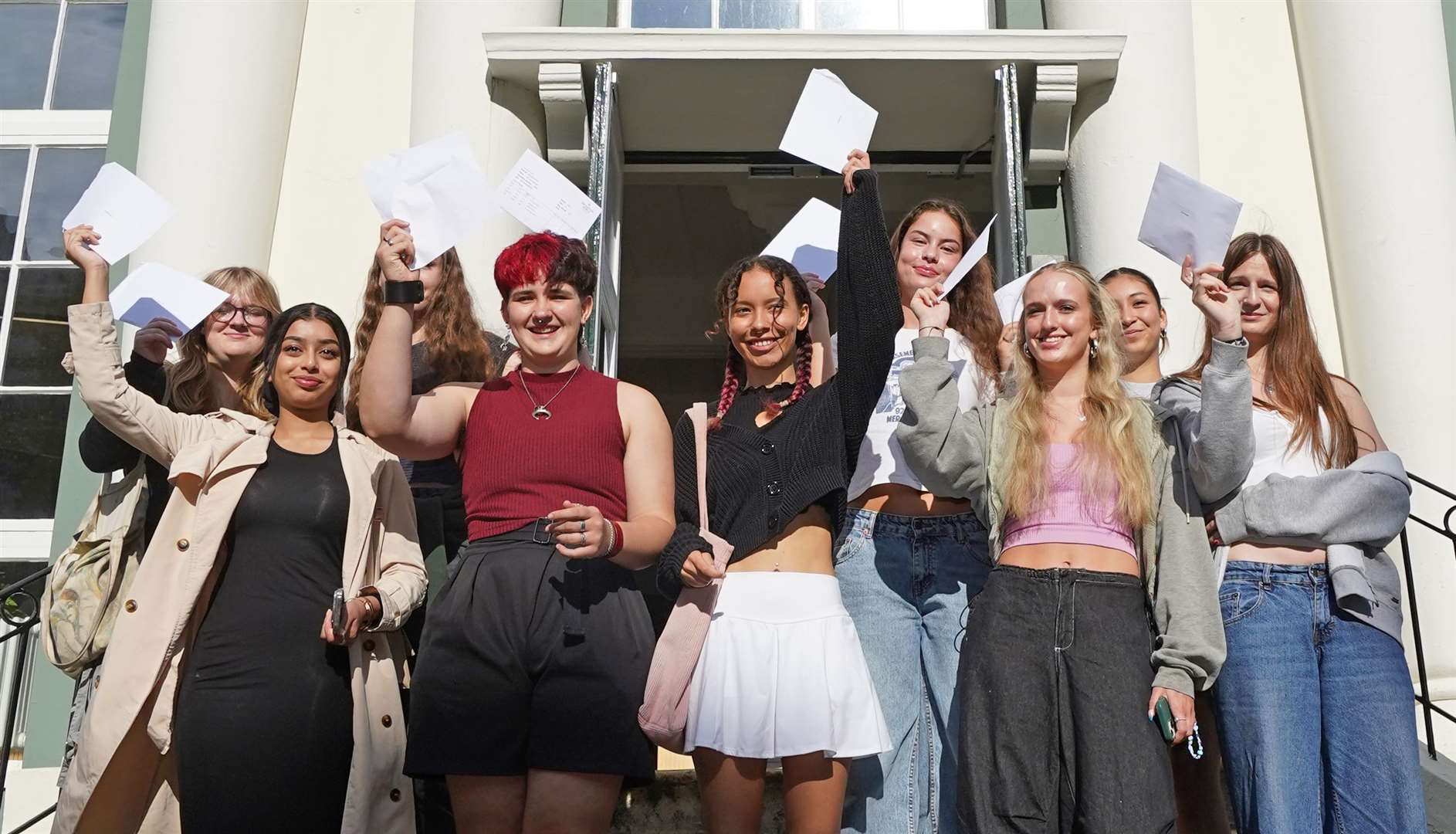 Students at Brighton Girls school in East Sussex, receive their A-level results (Gareth Fuller/PA)