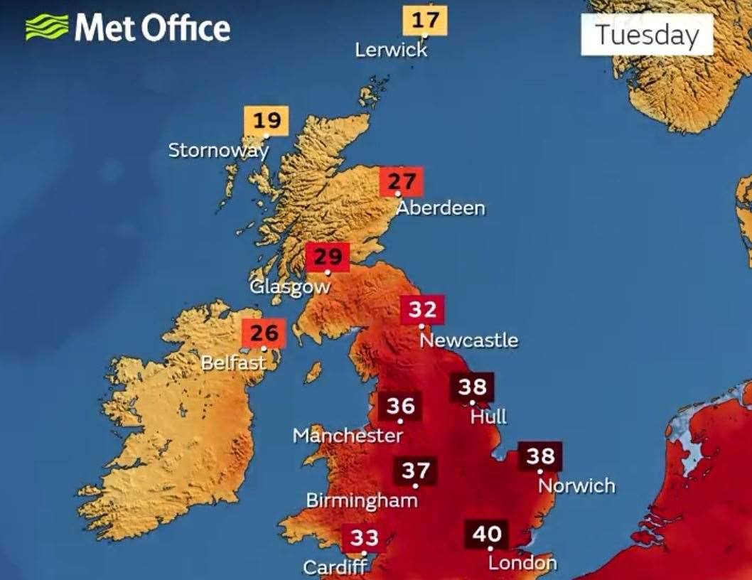Hot weather is forecast for Monday and Tuesday