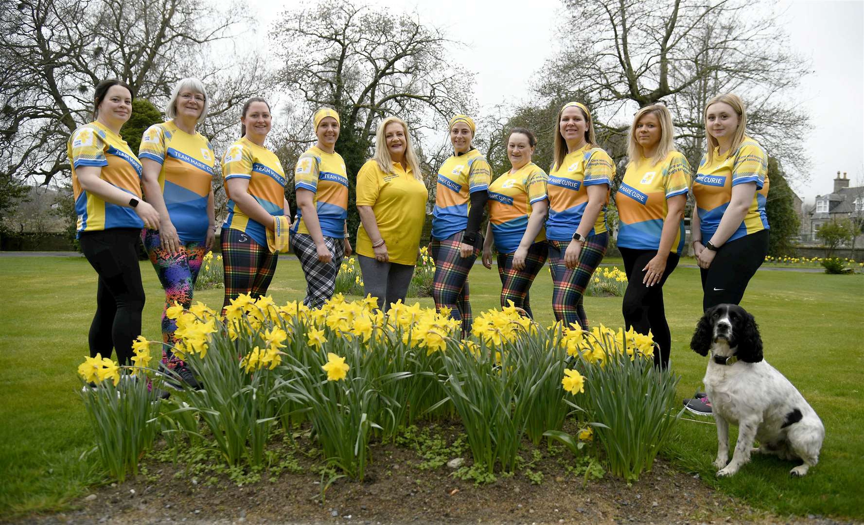 Aberdeen Kiltwalk walkers from the Huntly Marie Curie group are, from theleft Lauren Petrie, Jackie Milne, Gwyneth Petrie, Wendy Taylor, Alisanne Ennis, Catherine Fry, Emma McGee, Debbie Morrison, Morag Smith, Sophie Gunn and dog Milo. Picture: Becky Saunderson.