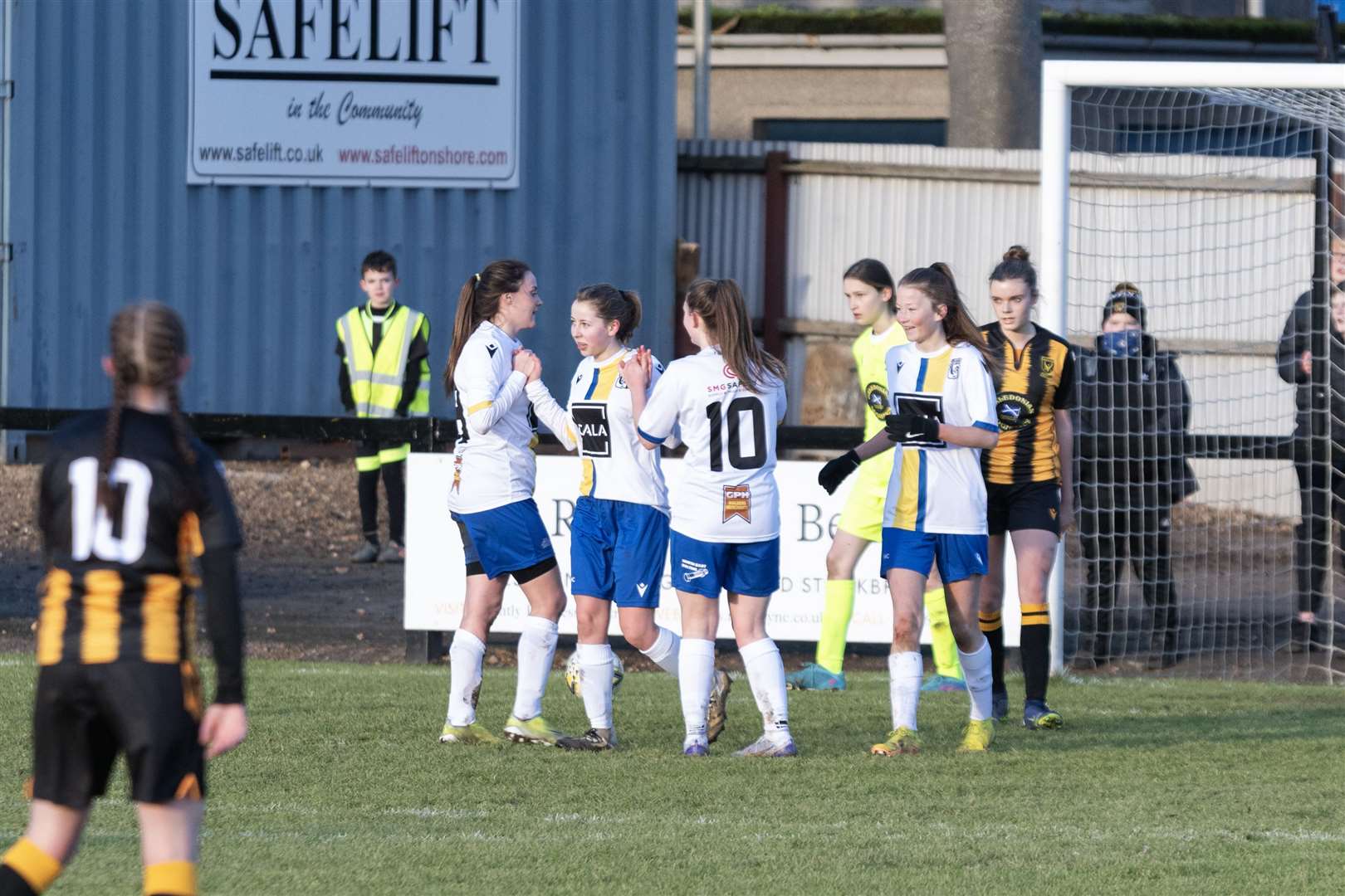Inverurie Ladies celebrating Aoife Gauld's goal. ..Huntly Women's F.C. v Inverurie Loco Works F.C Ladies at Christie Park...Picture: Beth Taylor.