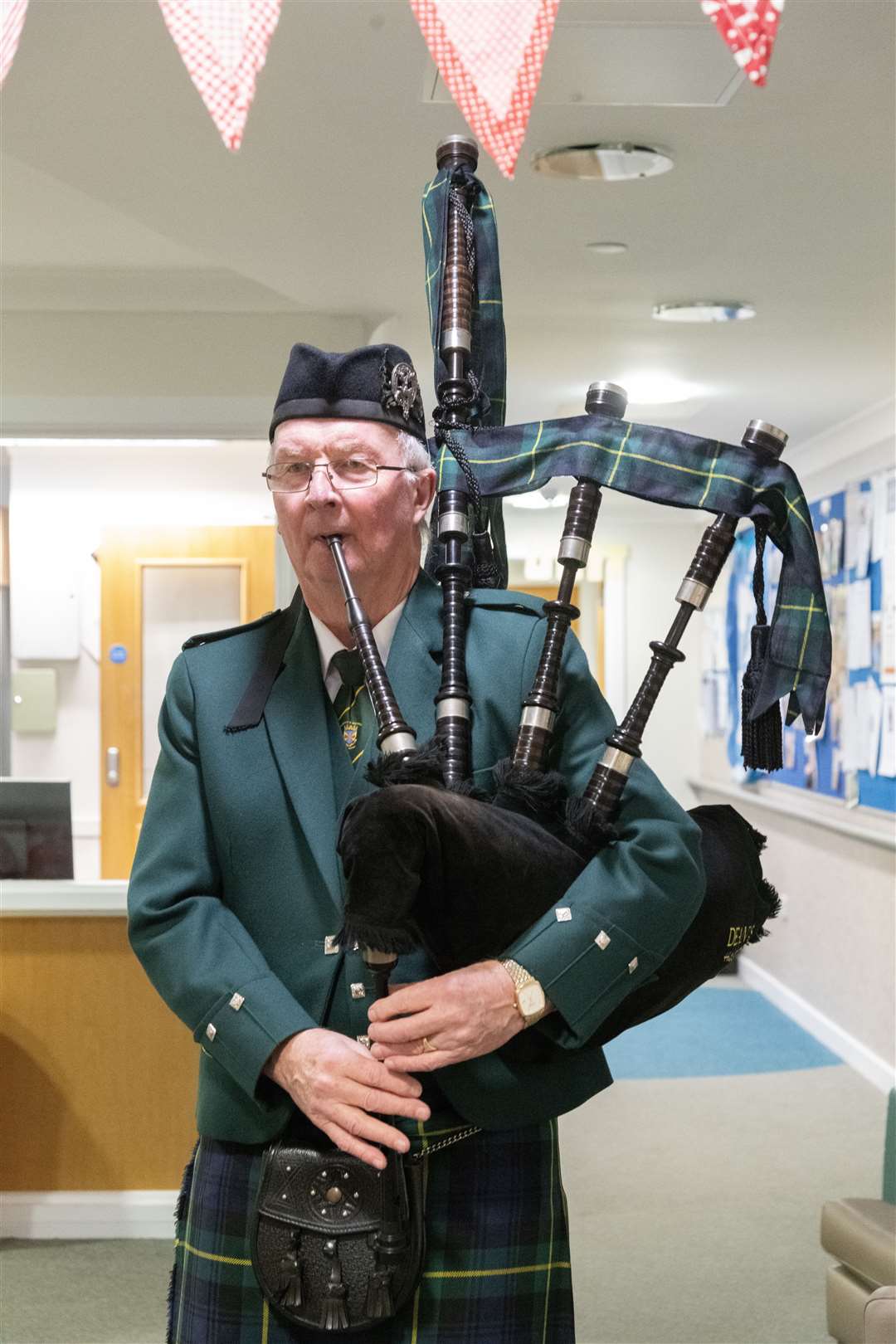 Hamish Dean pipes the Haggis out. ..Balhousie Care Home Burns Supper in Huntly...Picture: Beth Taylor.