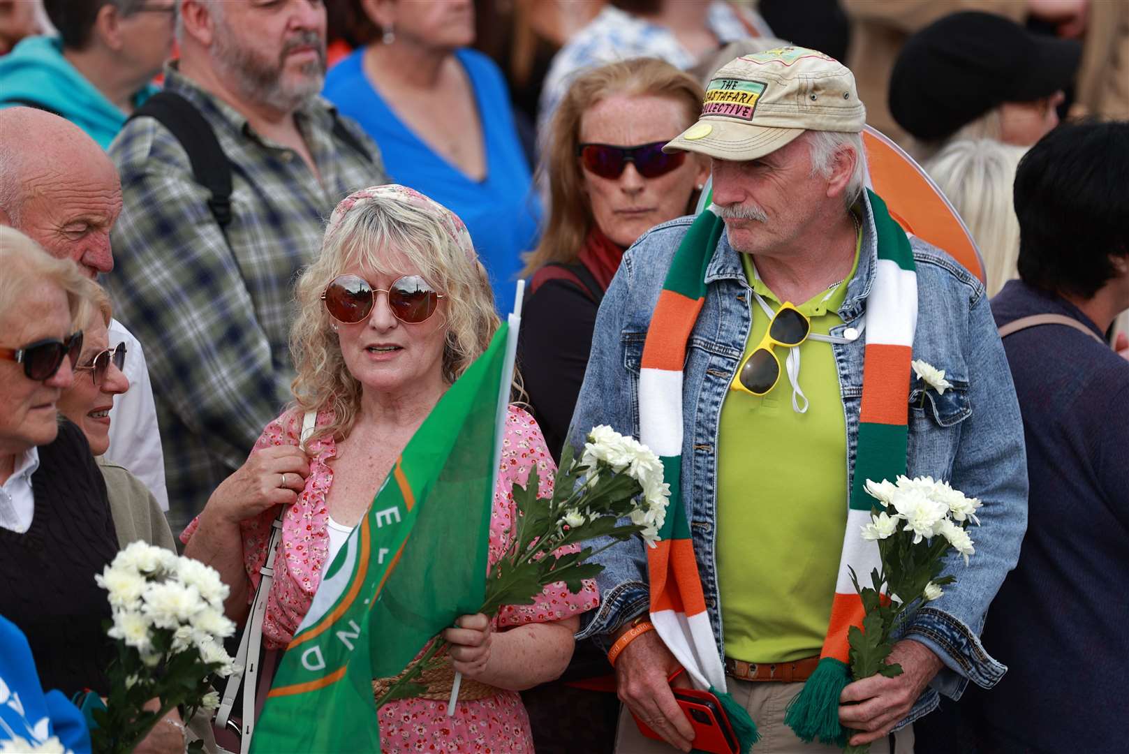 Sinead O’Connor fans Pamela Moore and Peter Gannon came to pay their respects (Liam McBurney/PA)