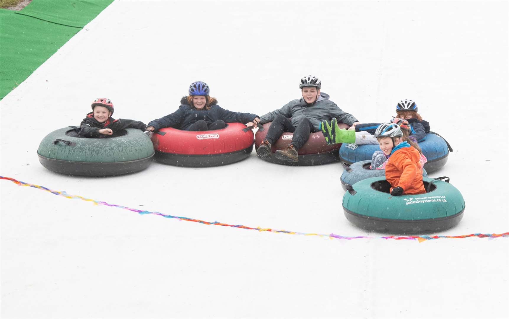 From left: Alasdair Brightmove, Anna-Beth Brightmove, George Brightmove, Kirk Brightmore, Arianna McCafferty and Archie Mclarty.Opening of the newly revamped Huntly Nordic and Outdoor Centre ski slope.Picture: Daniel Forsyth.