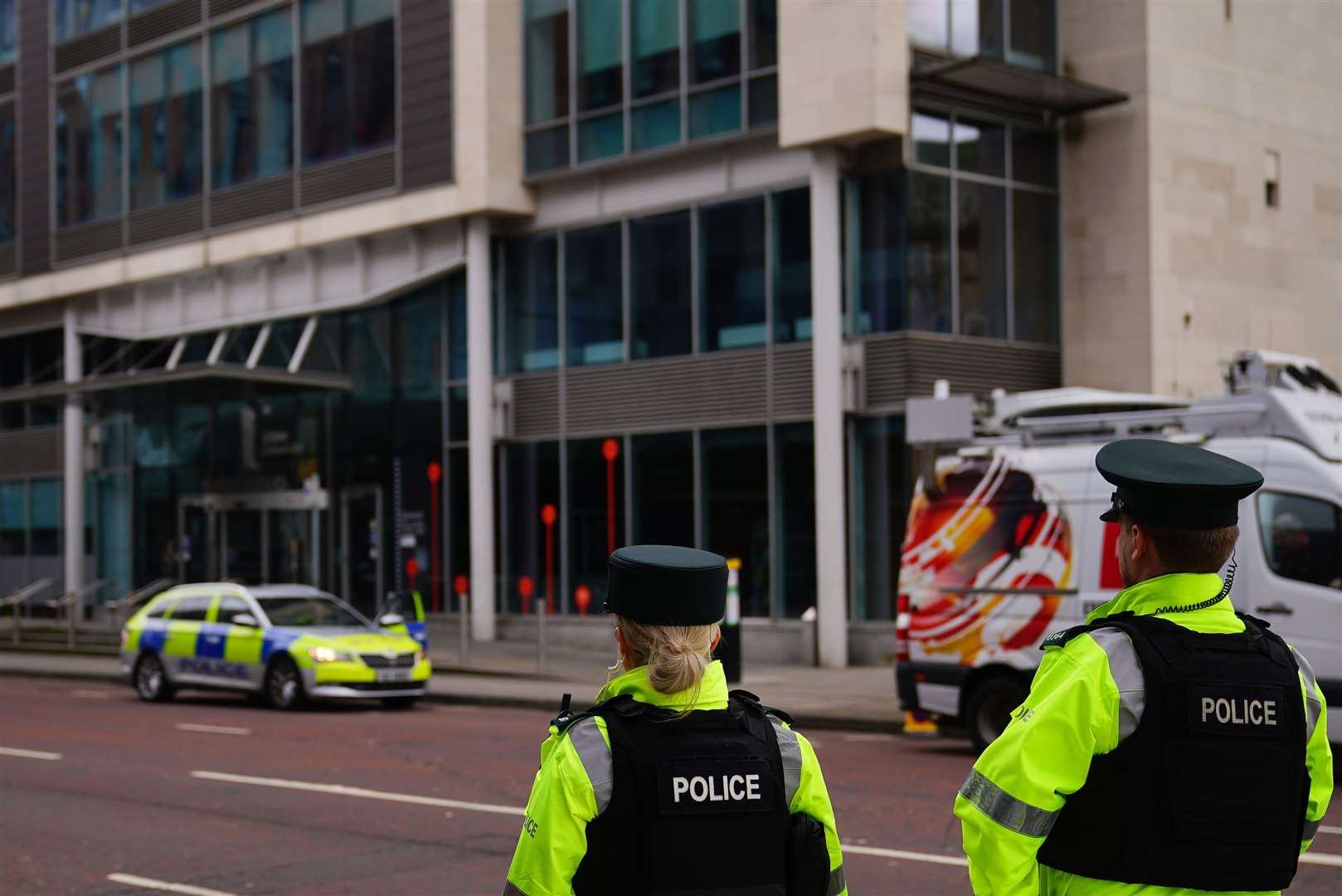Dozens of police officers descended on Belfast city centre ahead of the arrival of US President Joe Biden (Aaron Chown/PA)