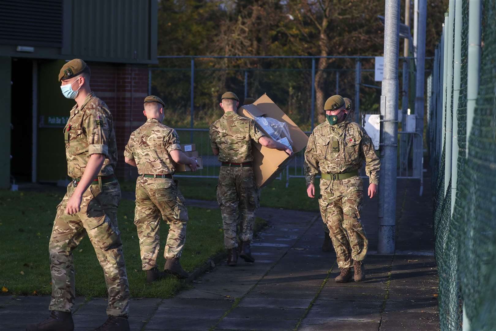 Soldiers set up at the Liverpool Tennis Centre in Wavertree (Peter Byrne/PA)