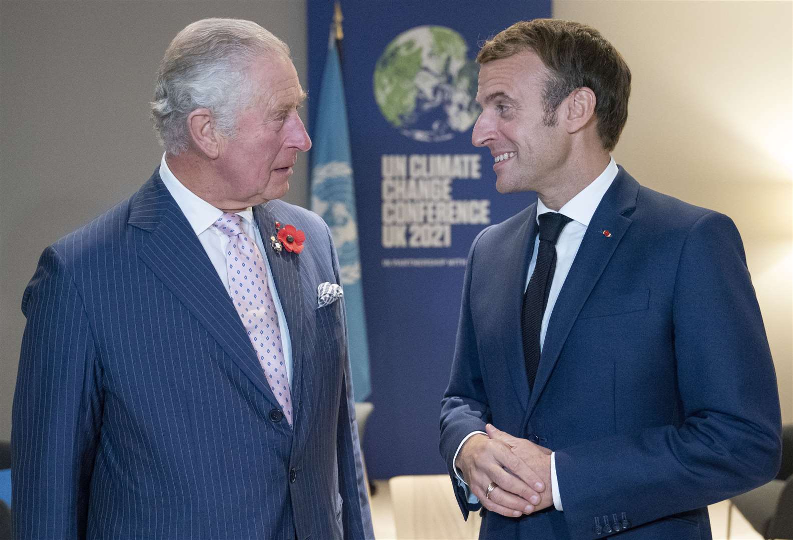 Charles with France’s President Emmanuel Macron during the Cop26 climate change summit (Jane Barlow/PA)