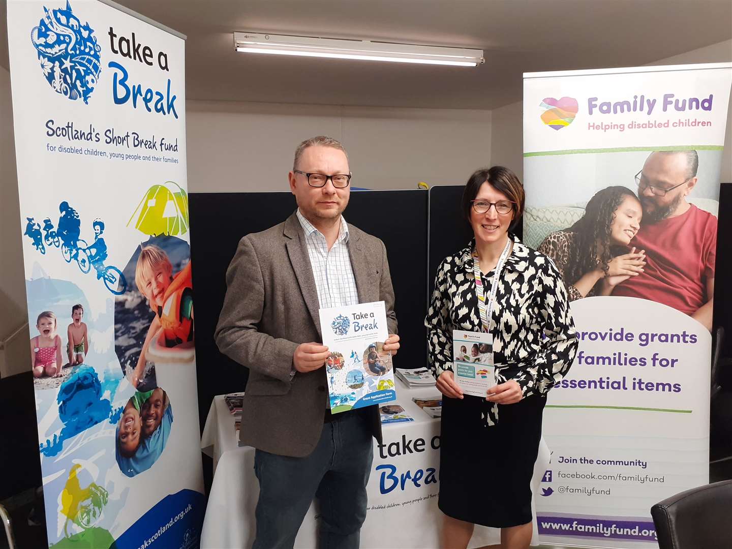 Richard Thomson MP with Salena Begley of Family Fund at the event in Huntly.