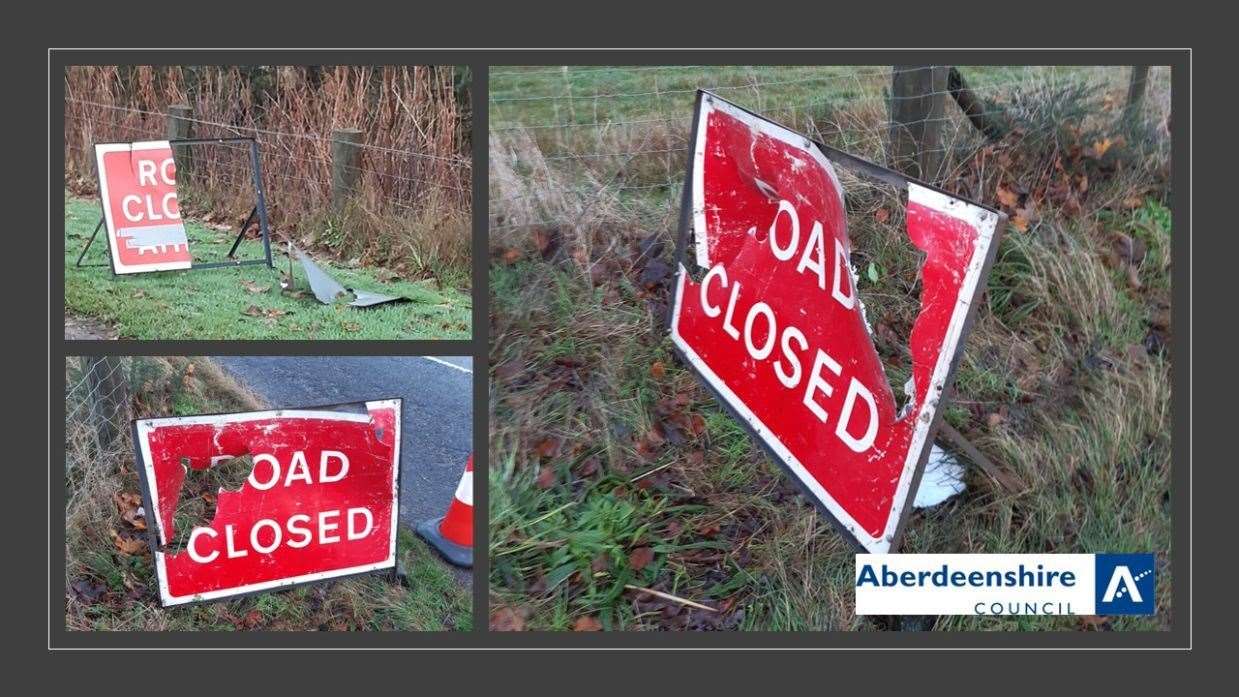 Signs have been damaged on the A90 to St Combs road.