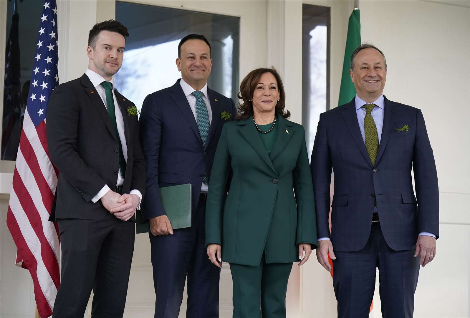 Taoiseach Leo Varadkar and partner Matt Barrett, far left, with the US Vice President Kamala Harris and her husband, Douglas Emhoff, far right (Niall Carson/PA).