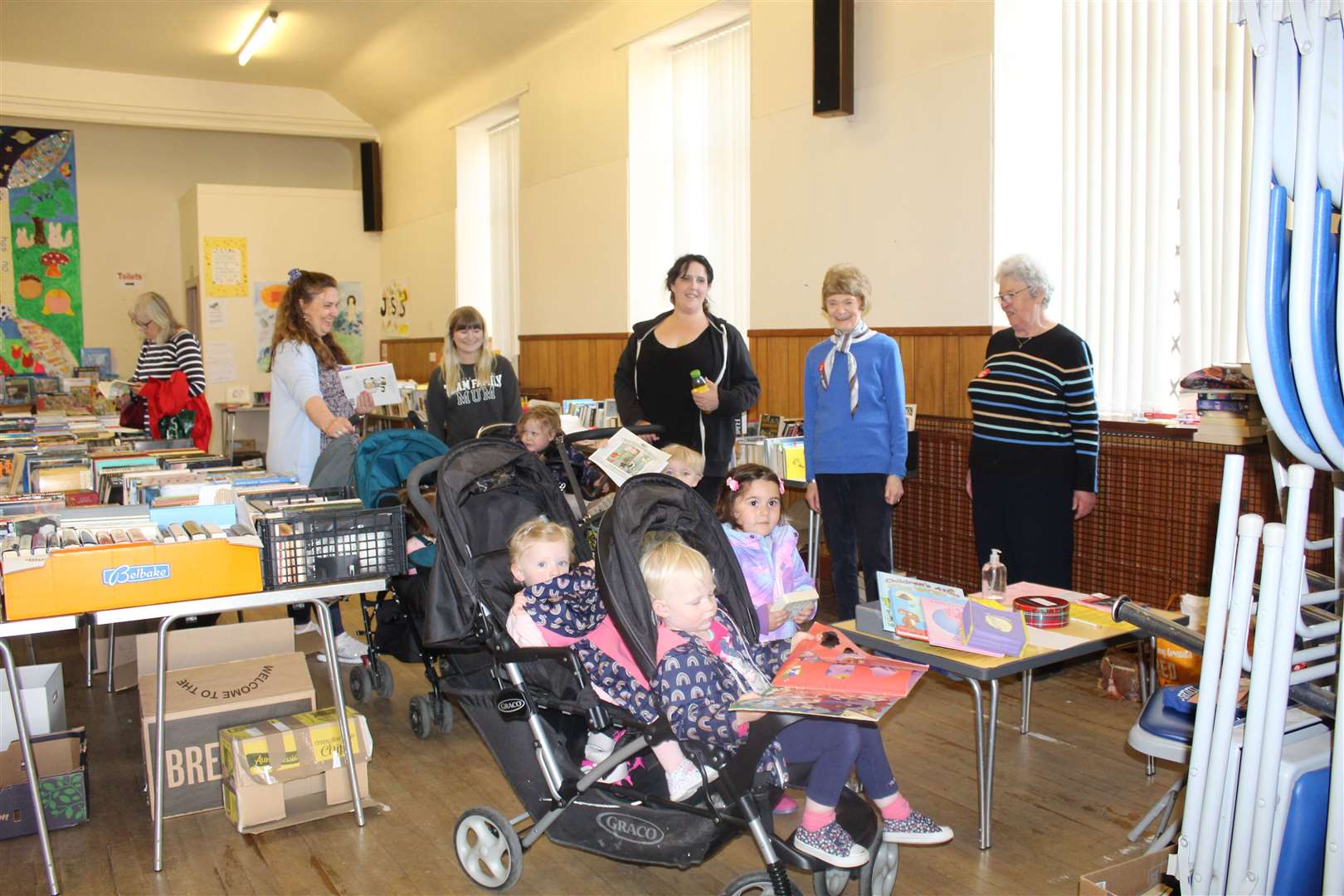 Some of the young visitors and mums from Tuesday's Mainly Music who dropped in to the Christian Aid book sale at West Church hall. Picture: Griselda McGregor
