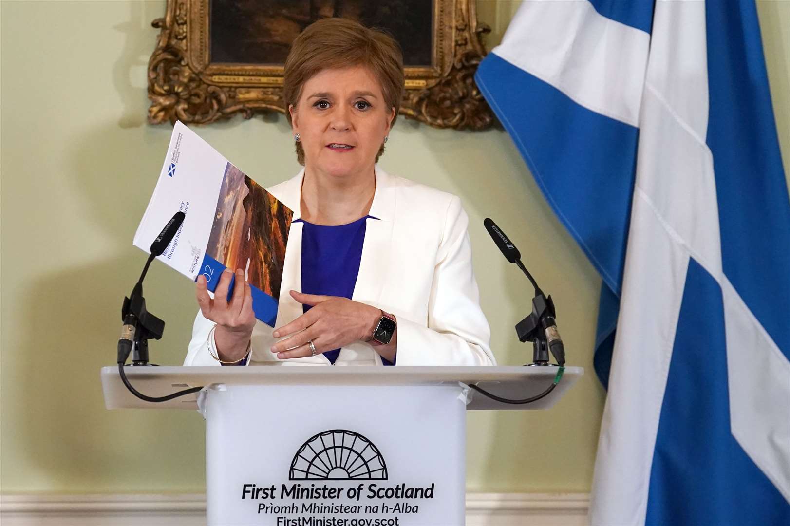 First Minister Nicola Sturgeon speaks at a press conference at Bute House in Edinburgh to launch a second independence paper (Andrew Milligan/PA)