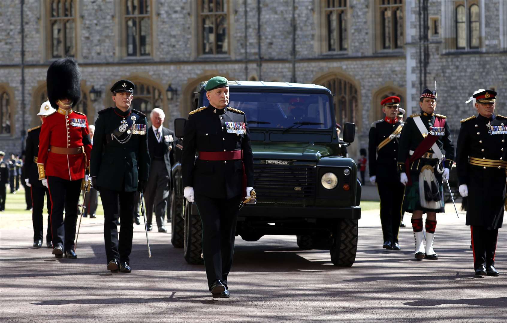 The Land Rover Defender carrying the coffin of the Duke of Edinburgh (Alastair Grant/PA