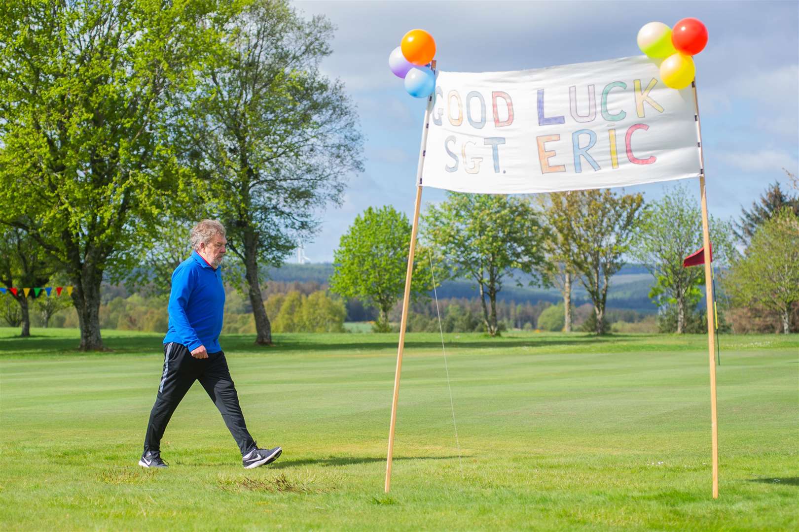 70-year-old Eric Sharp is walking a five-day marathon effort around Keith Golf Club's 18th green to raise money for the club during the coronavirus pandemic....Picture: Daniel Forsyth..