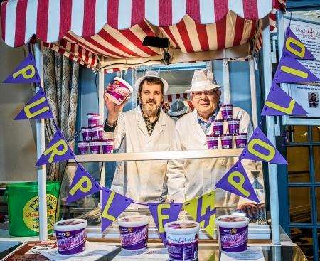 Paul Robinson (left) and Stuart Wright at the launch of the purple ice cream. Photo: Andy McLean