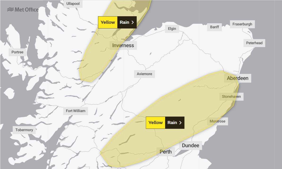 A yellow weather warning for rain has been issued.