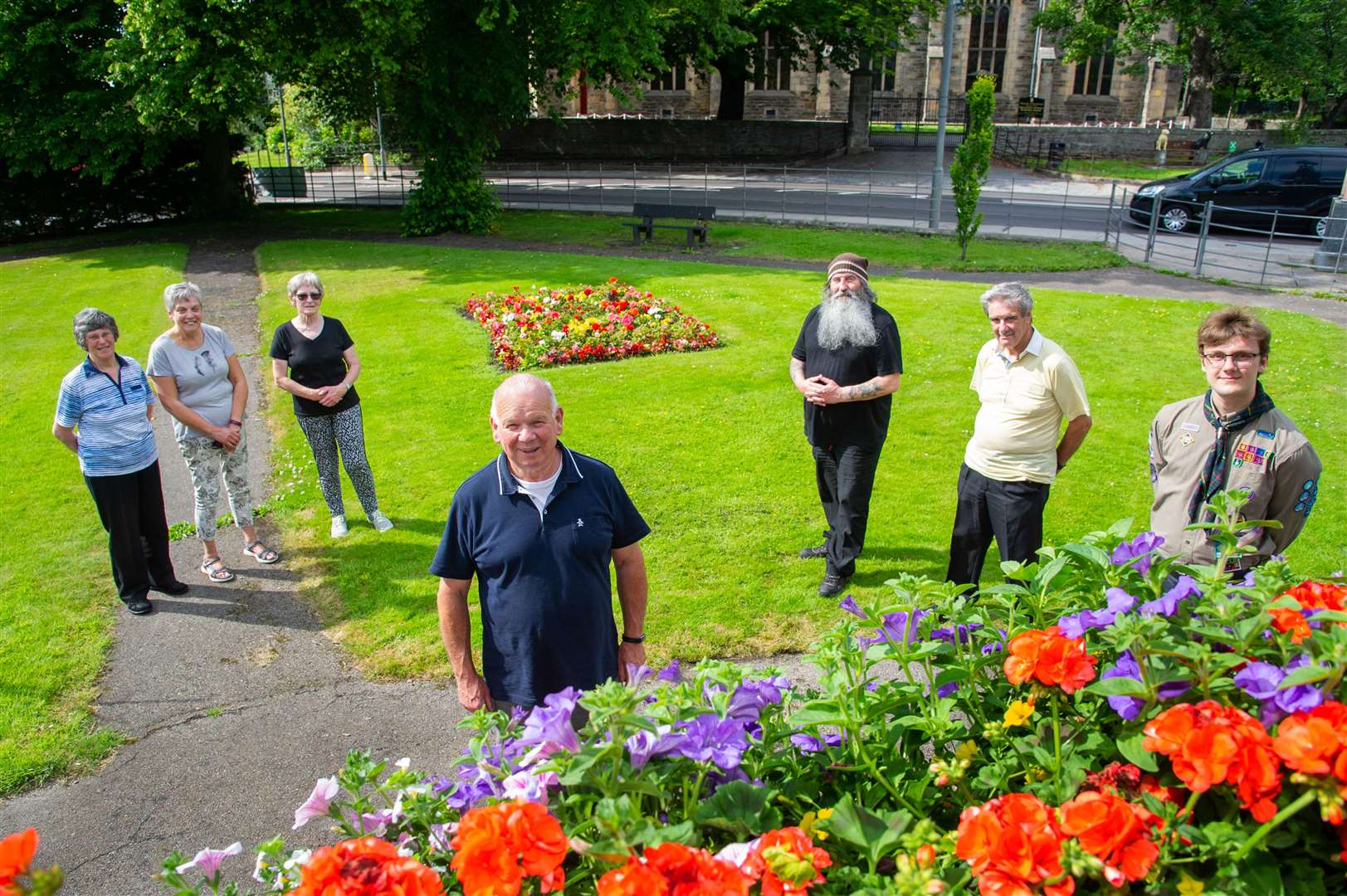 Davie (front) with the rest of the team who replanted and brightened the area around Keith Bandstand. Picture: Daniel Forsyth.