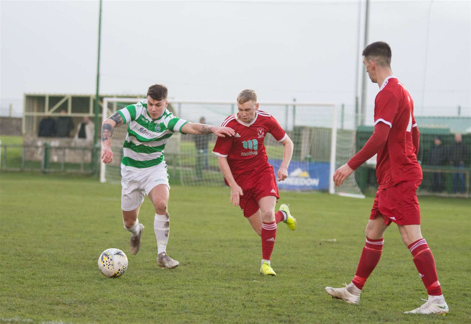 Harry Noble (centre) is an injury doubt for Deveronvale.