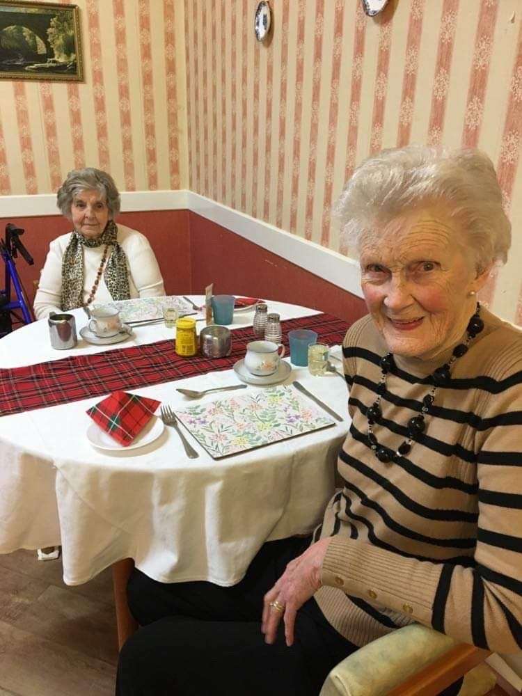 Mary Meldrum and Mabel Whyte ready for their haggis at Scott's.