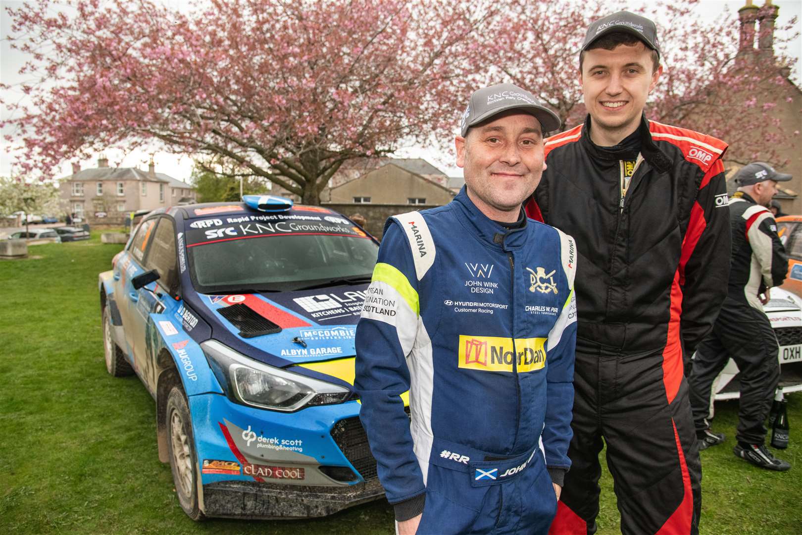 Driver John Wink and navigator Will Atkins after a third place finish at the Speyside Stages. Picture: Daniel Forsyth