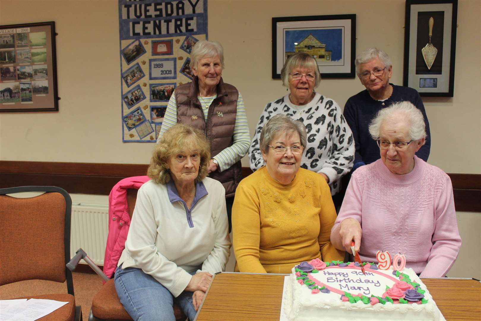 Tuesday centre convenor Mary Michie (front, right) was surprised by a beautiful birthday cake provided by her fellow members marking her 90th birthday on Friday 24th. Picture: Griselda McGregor