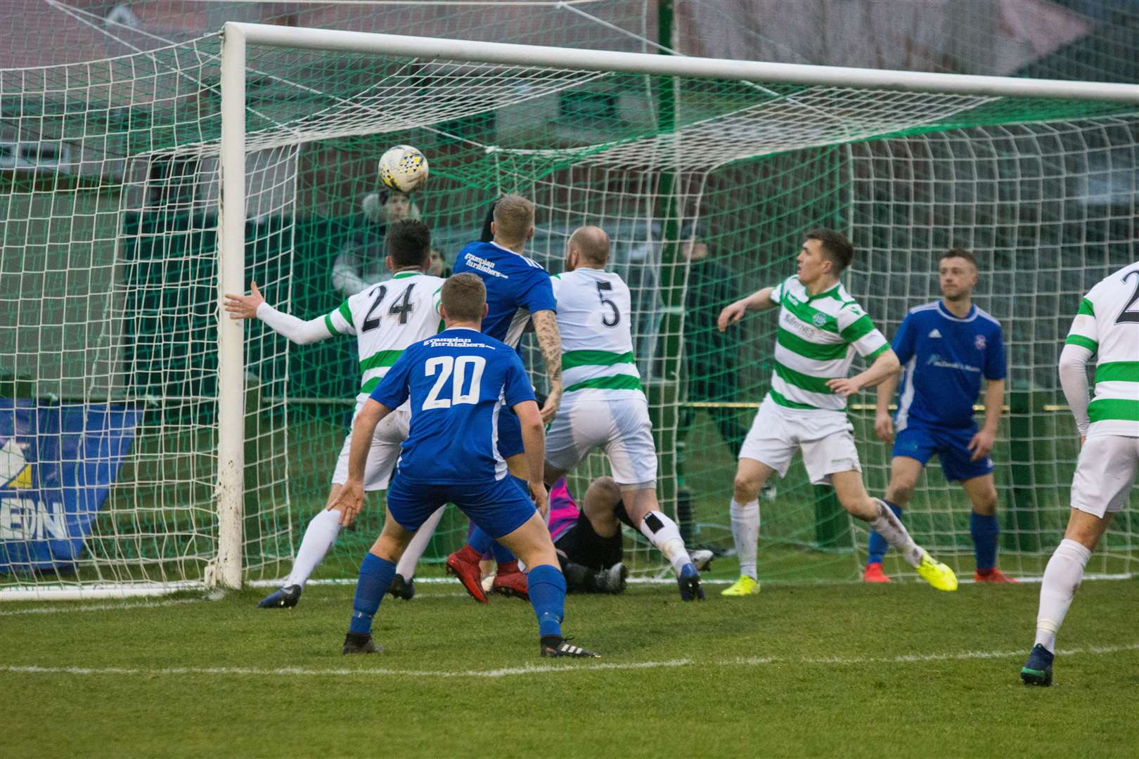 Lewis MacKinnon forces home Buckie's second goal. Picture: Becky Saunderson.