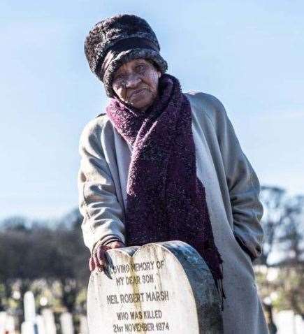 Hilda Marsh, at the graveside of her son Neil ‘Tommy’ March (Family/PA)