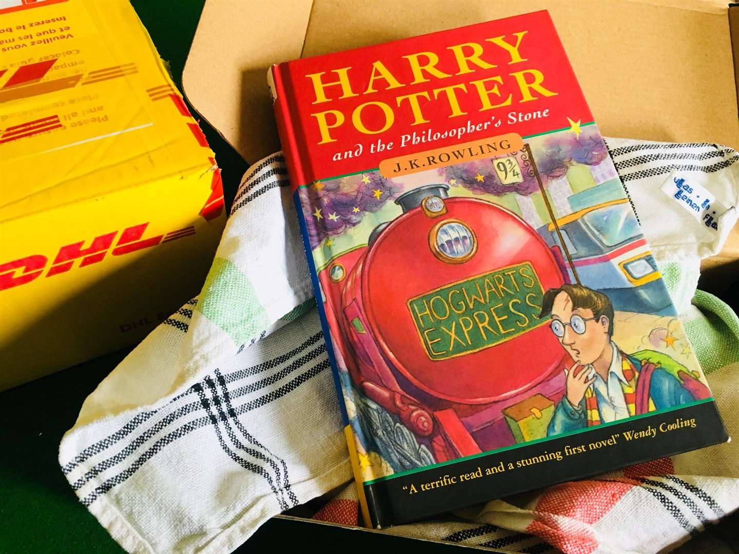 The first edition Harry Potter book which arrived at the auction house wrapped in a tea towel (Hansons/PA)