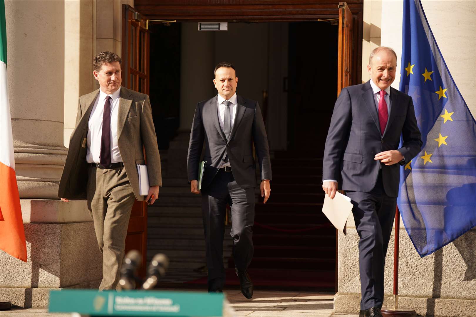 (Left to right) Greens leader Eamon Ryan, Fine Gael leader Leo Varadkar and Fianna Fail leader Micheal Martin (PA)