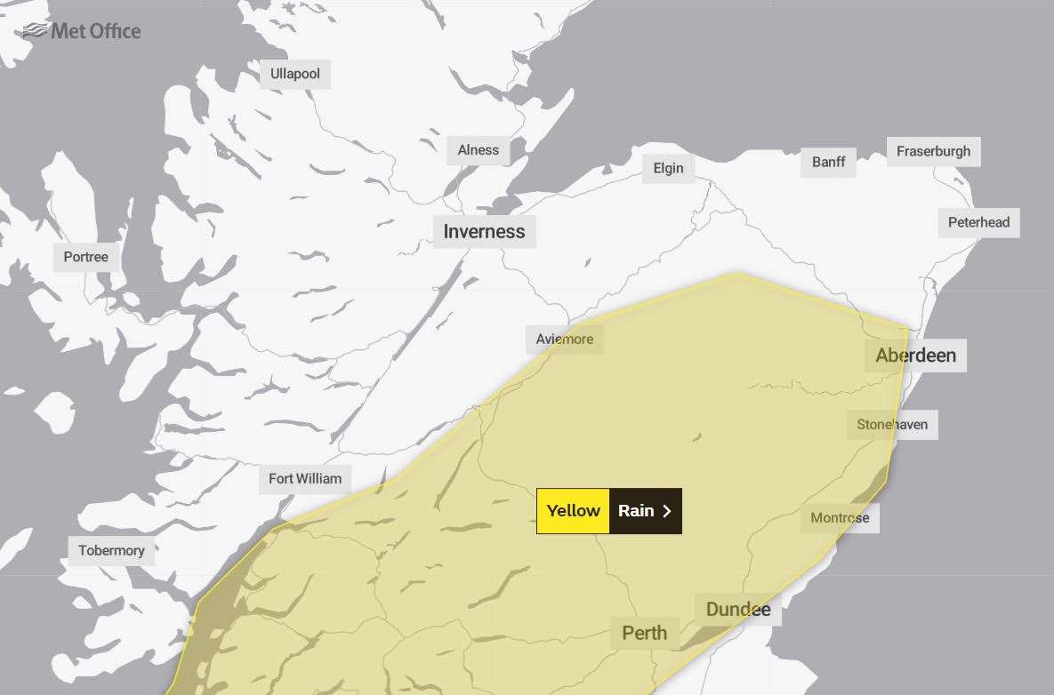A yellow weather warning for heavy rain has been issued.
