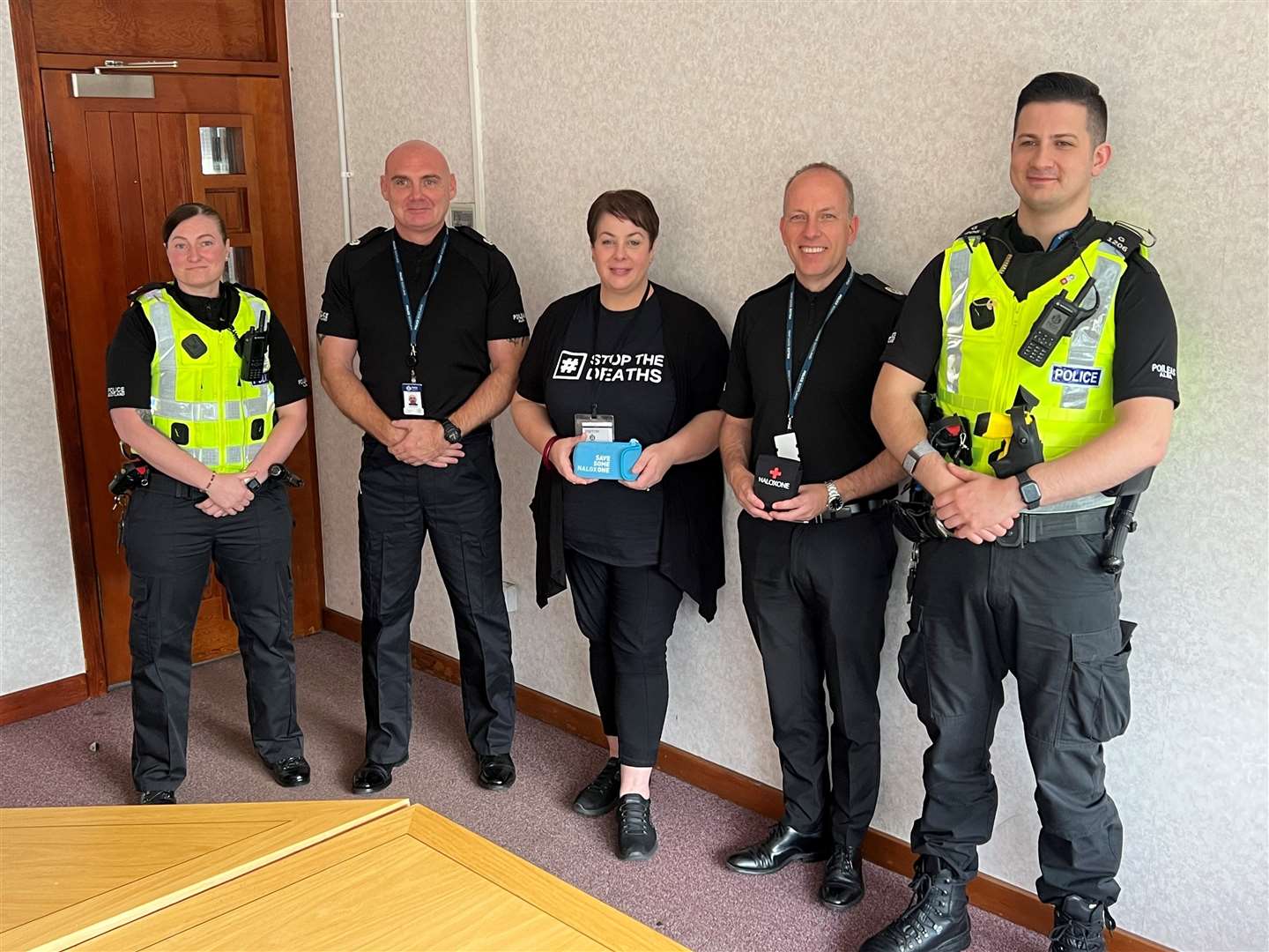 PC Jenna Minshull, Greater Glasgow Division,Superintendent Pat Murphy, Greater Glasgow Division,Elena Whitham, Minister for Drugs and Alcohol Policy,Assistant Chief Constable Gary Ritchie,PC Scott Lisett, Greater Glasgow Division. Picture: Police Scotland.