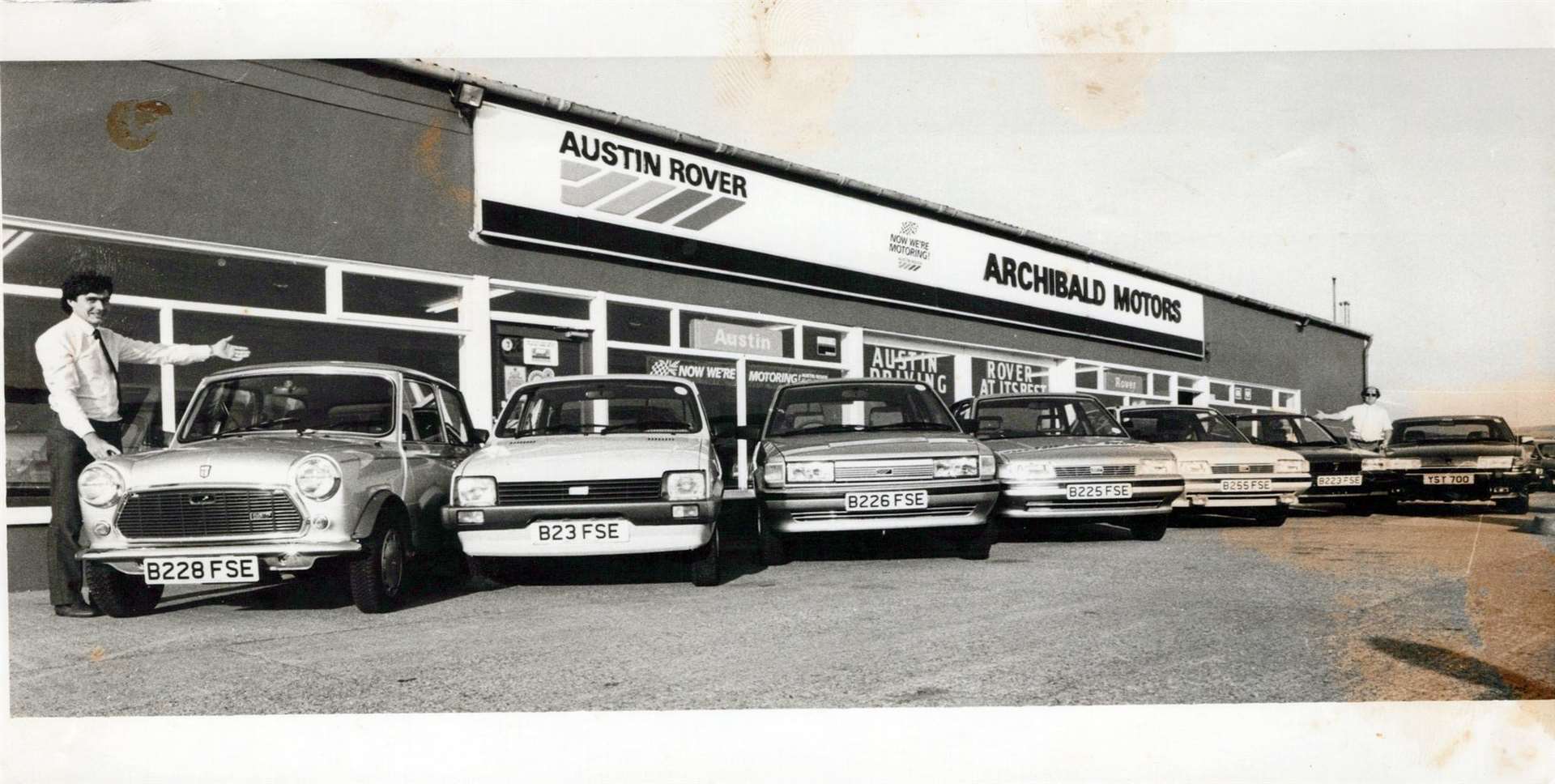 Kenny shows new August registrations in August 1984 at Archibald Motors in Buckie.
