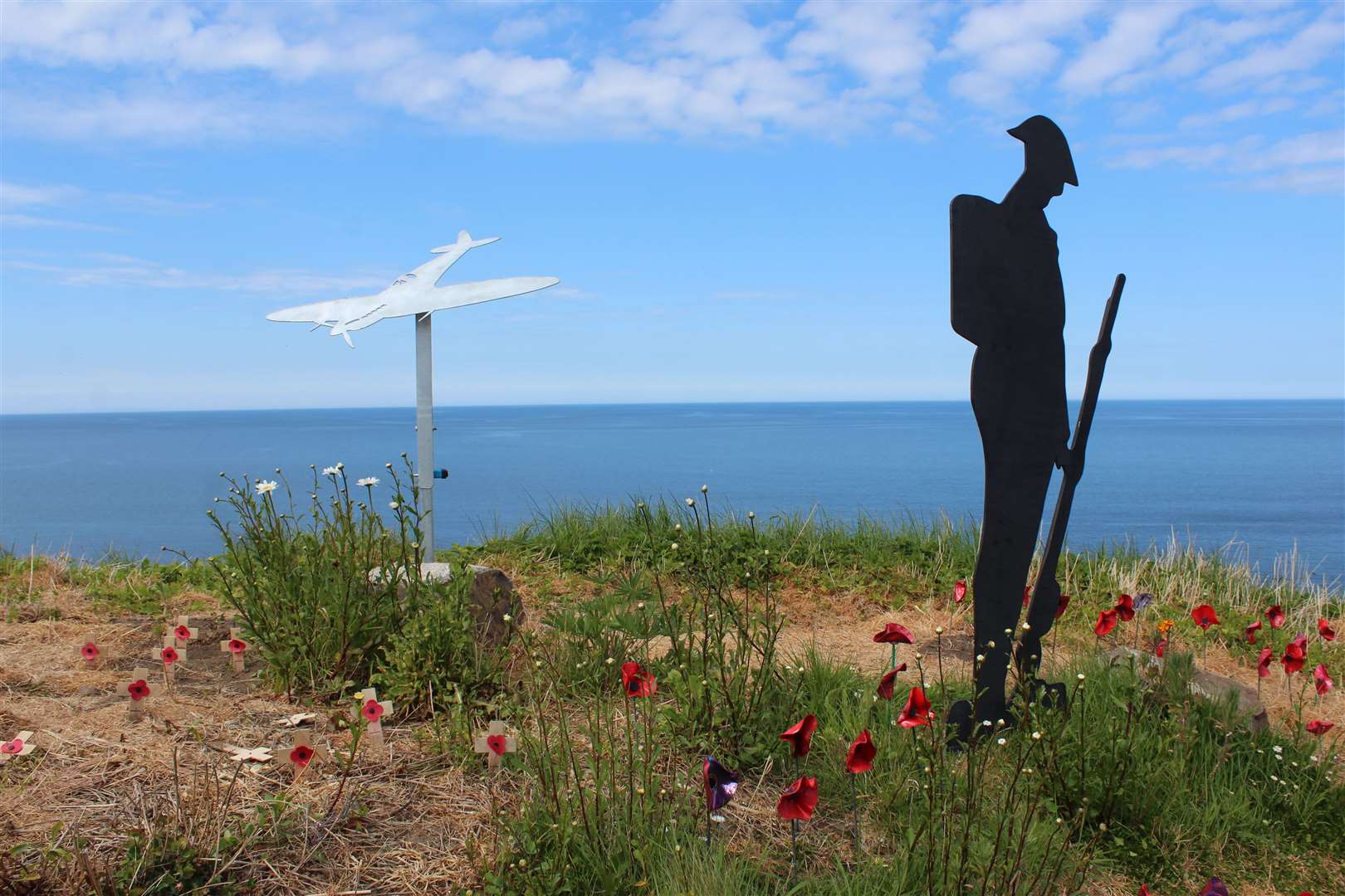 The VE Day poppy display at the Macduff cross and anchor. Picture: Kyle Ritchie