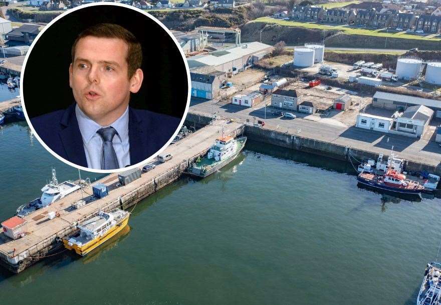 Moray Conservative MP Douglas Ross (inset) has praised the construction of the new wind farm O&M base opposite pier 3 at Buckie Harbour.