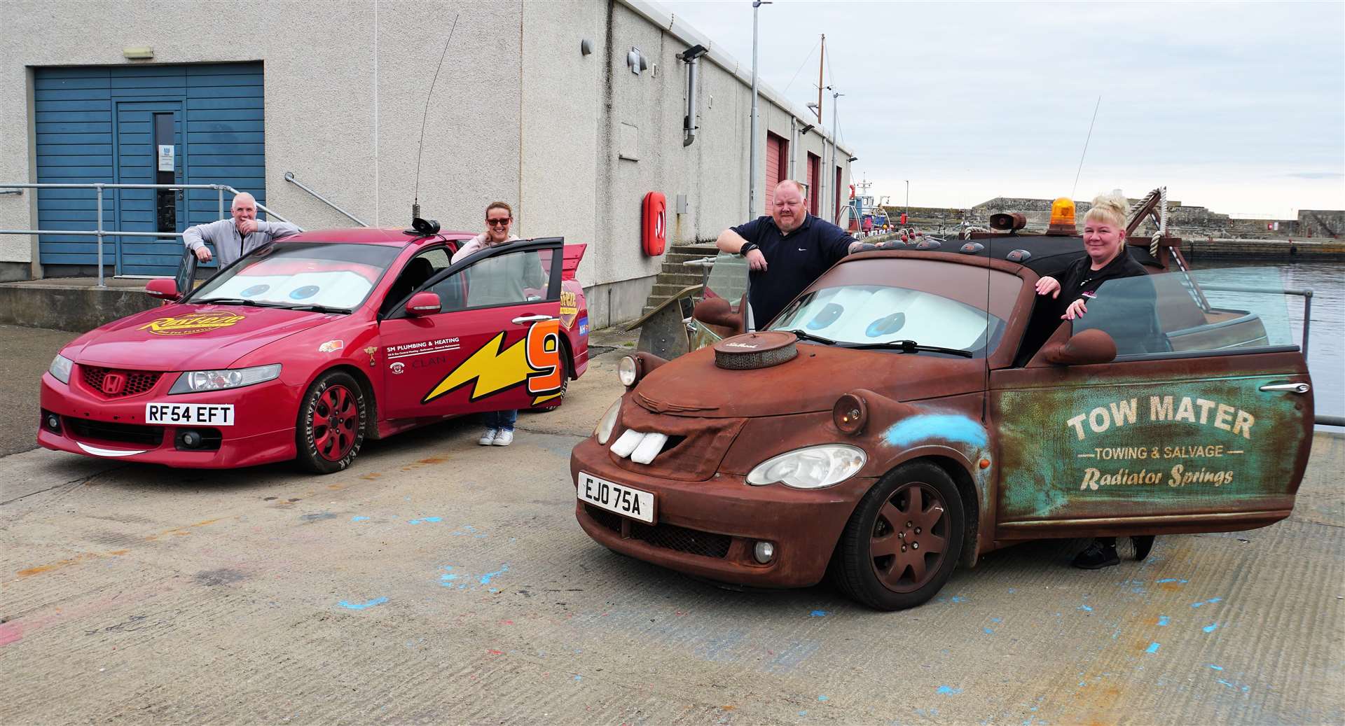 From left, Scott and Anita Morrison with their car Lightning McQueen next to Billy and Yvonne Campbell with Tow Mater. Pictures: DGS