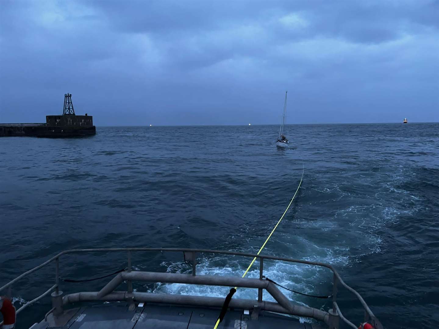 The Peterhead lifeboat towed the stricken yacht to safety. Picture: Peterhead RNLI