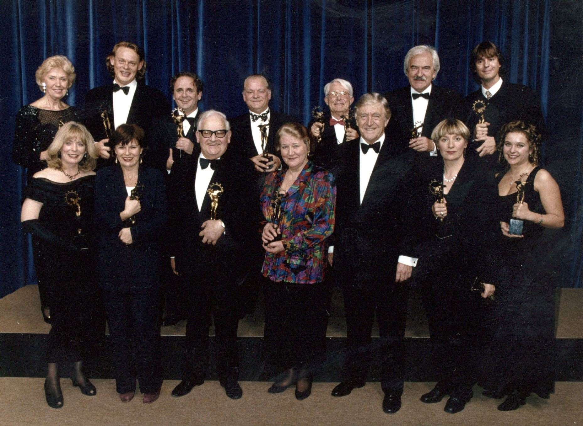 Sir Michael (front row, third from right) joined other stars for the 60th anniversary of BBC TV (BBC/PA)