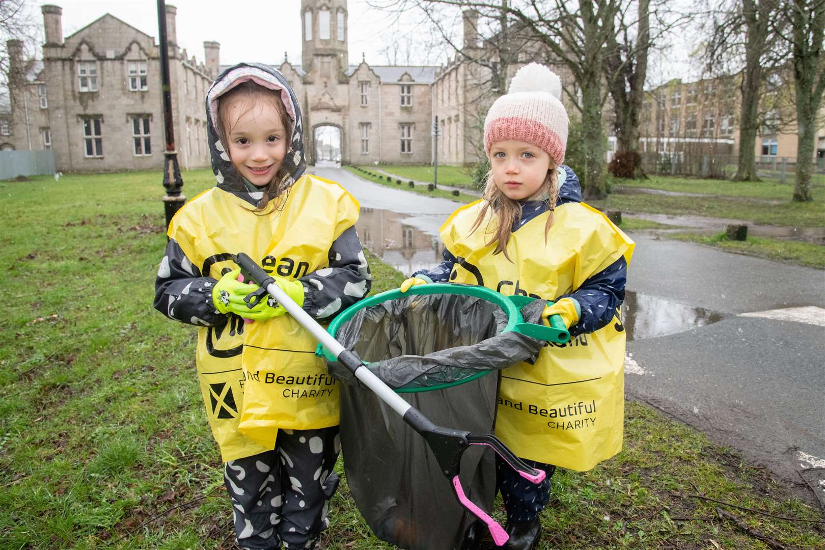 The community litter pick in Huntly, starting at the Liden Centre and working towards the Nordic Outdoor Centre, with Isla and Callie Fowler…Picture: Daniel Forsyth.
