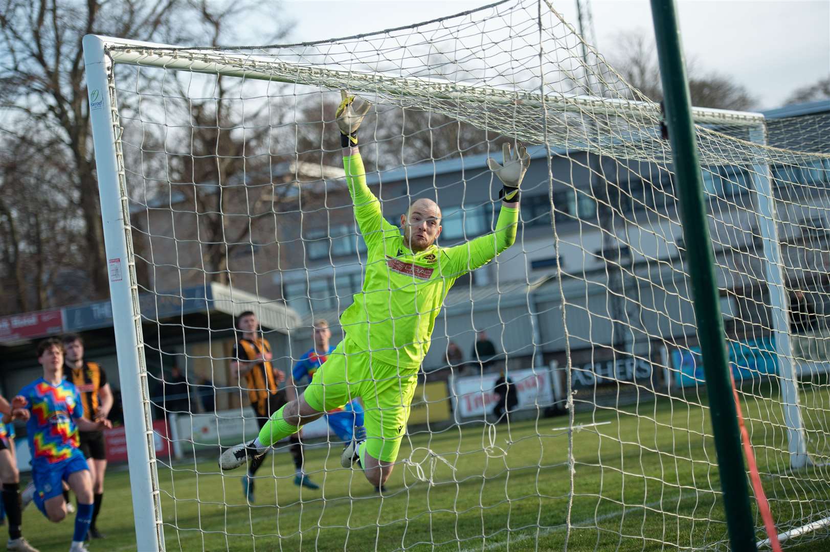 Nairn County v Huntley, Station Park, Nairn ... goalkeeper Fraser Hobday made a series of great saves ... Photo: Callum Mackay ..