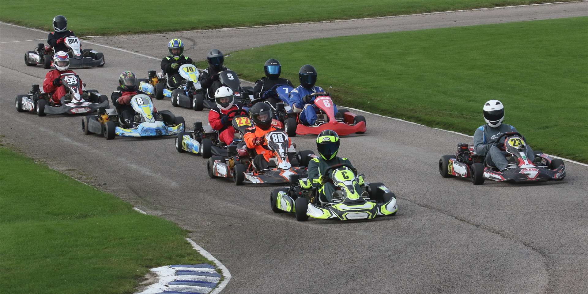 The Twin Engine Prokarts battle it out on the track. Picture: David Porter