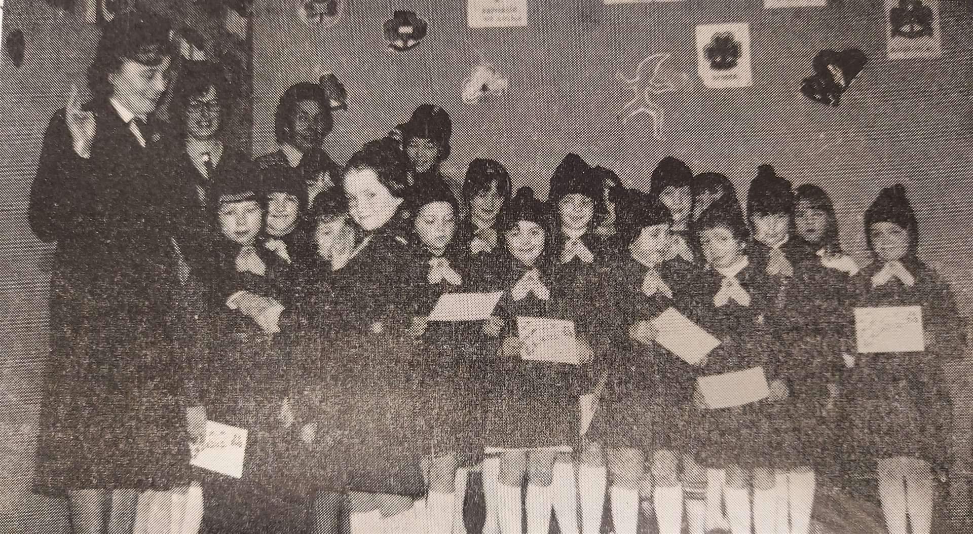 21 Brownies joined the newly formed 4th Ellon Brownies with district commissioner Margaret Davidson. (Ellon Advertiser 1979)